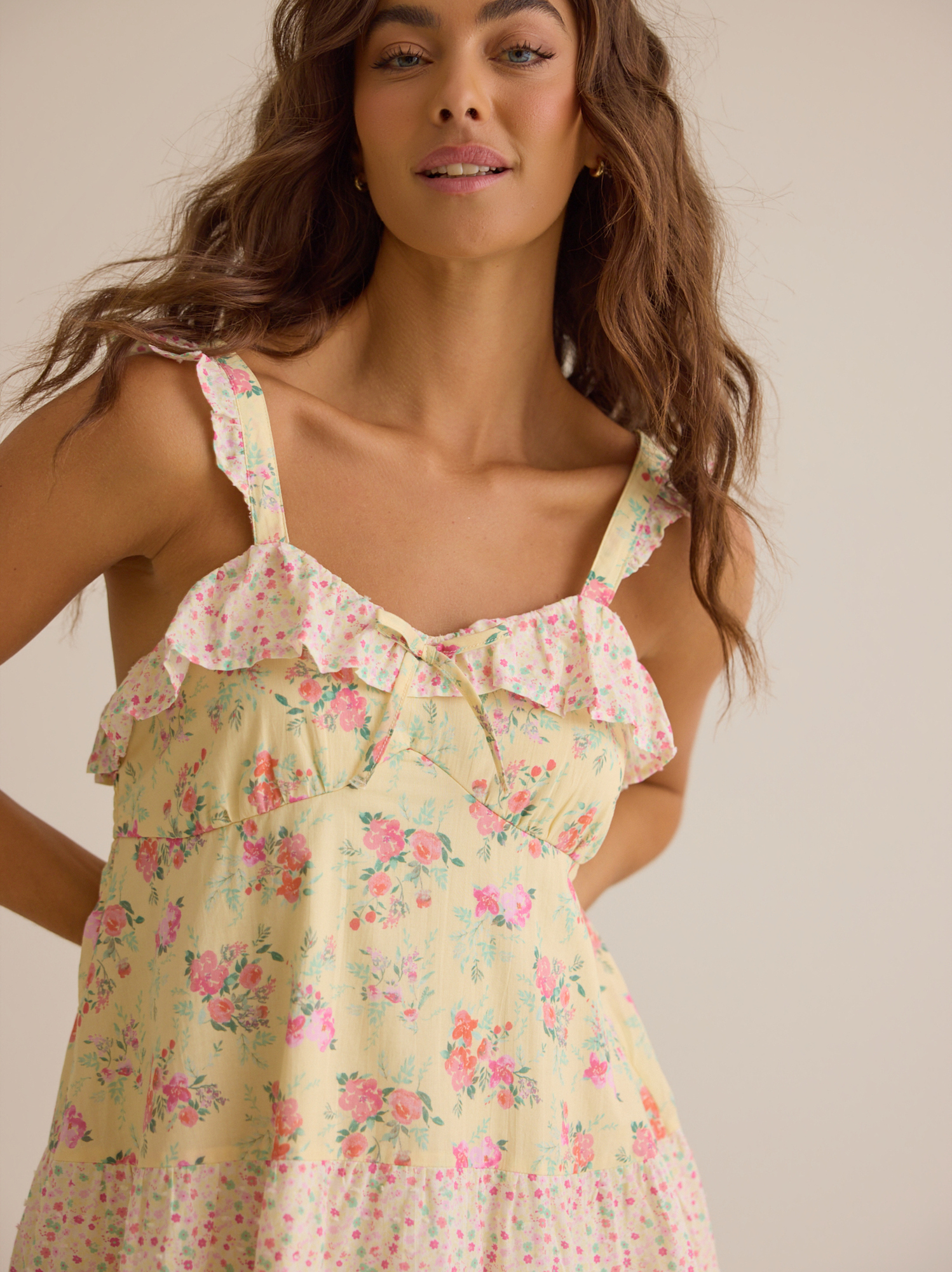 altar'd state floral mini dress Altar'd State | Lila Floral Mini Dress | YELLOW-PINK | Material: Self: 100% Cotton, Lining: 100% Polyester