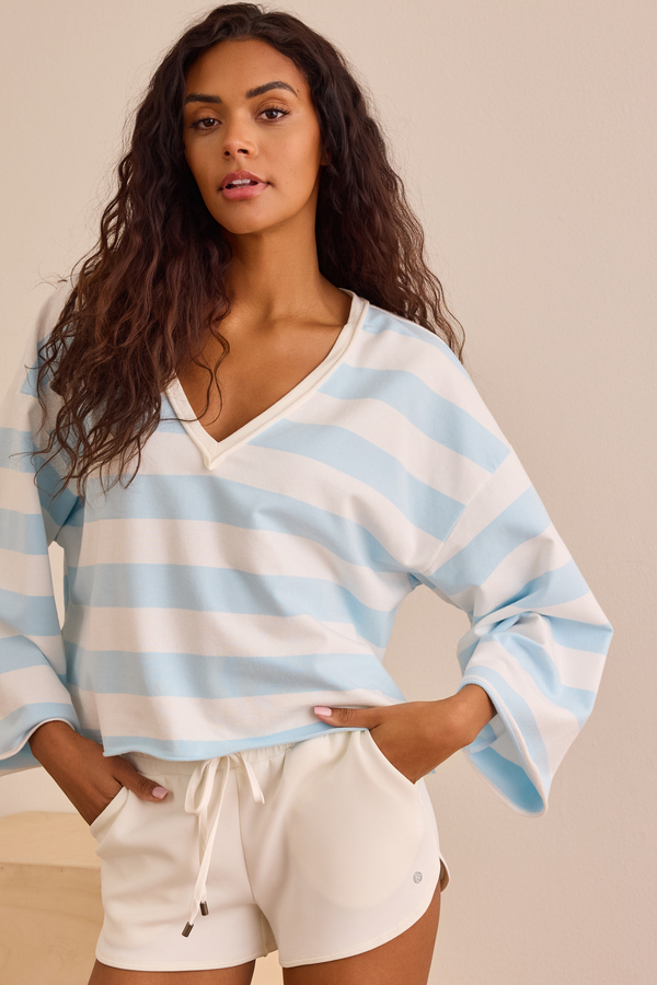 Session Stripe V-Neck Pullover in Blue & White | AS Revival