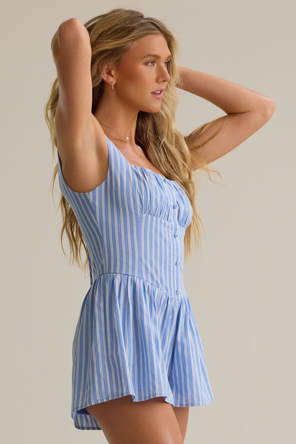 Nia Stripe Button Romper Detail 3 - Altar'd State