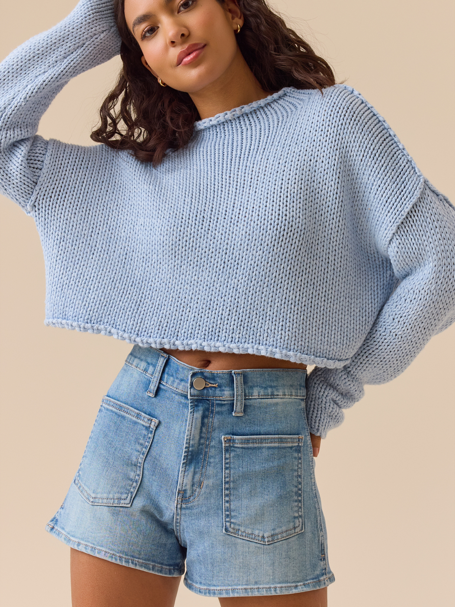 Lillie Claire Denim Shorts in Medium Wash | Altar'd State