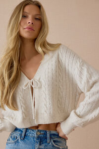 Vivia Pointelle Tie Front Blouse - Altar'd State