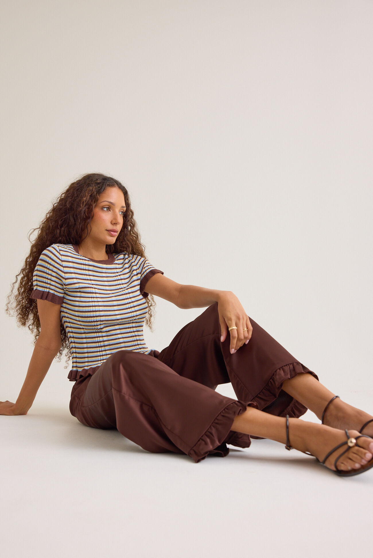Camille Satin Ruffle Hem Pull-On Pants