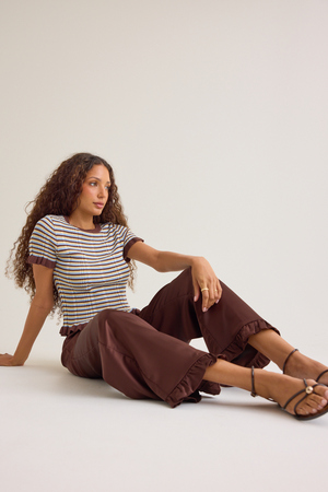 Camille Satin Ruffle Hem Pull-On Pants - Altar'd State - 