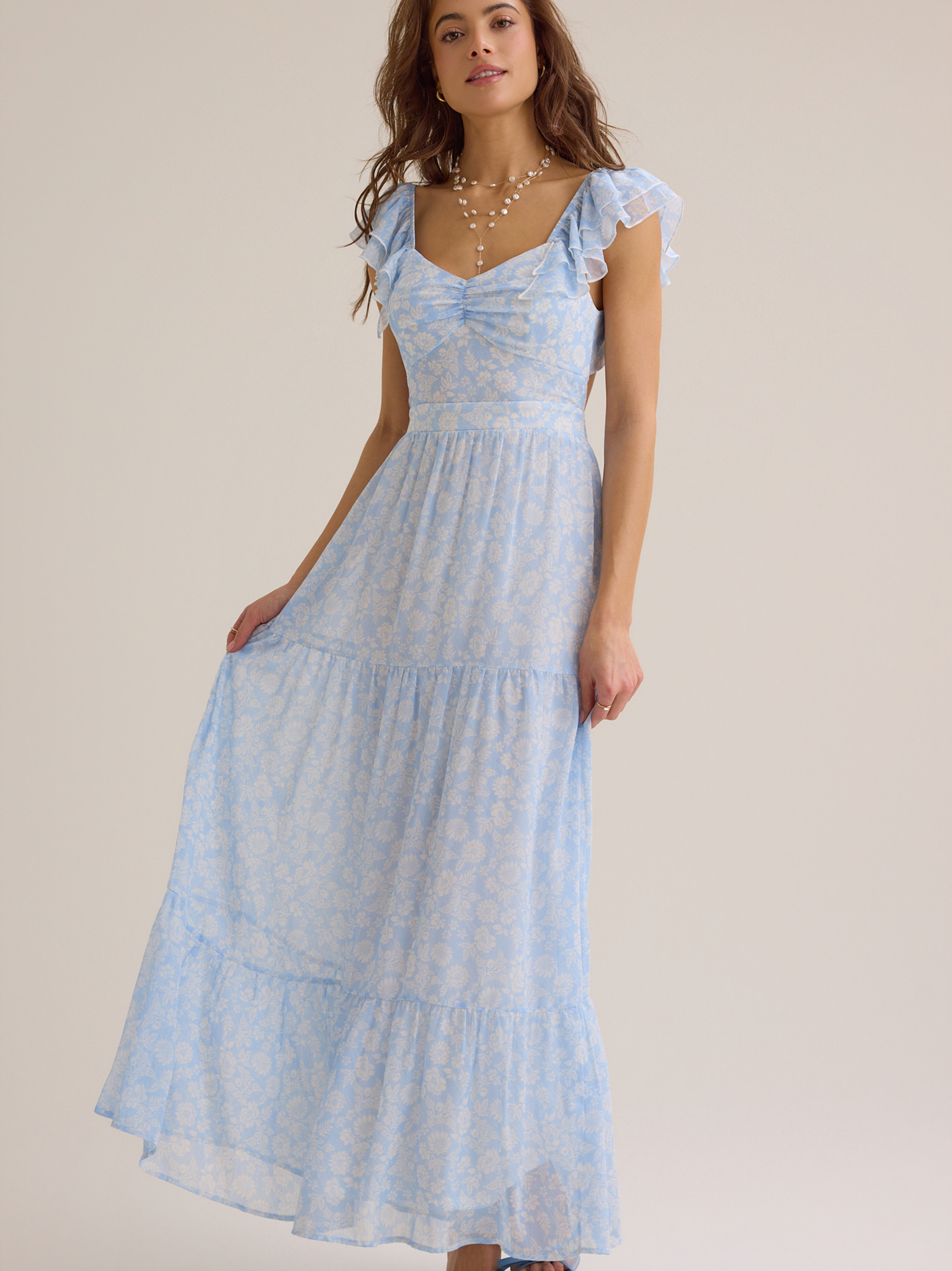 Altar'd State | Lotte Maxi Dress | BLUE-WHITE | Material: Self 100% Polyester. Lining 100% Polyester | M