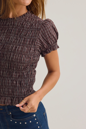Vespera Plaid Smocked Top - Altar'd State - 