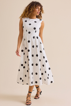 Eloria Polka Dot Maxi Dress in White & Black | Altar'd State