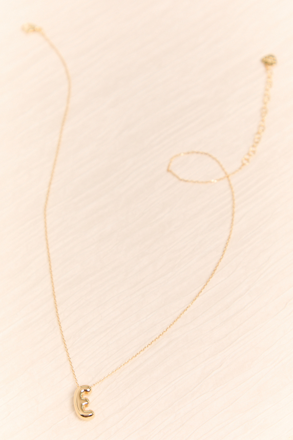 18k Gold E Bubble Monogram Necklace Detail 2 - Altar'd State