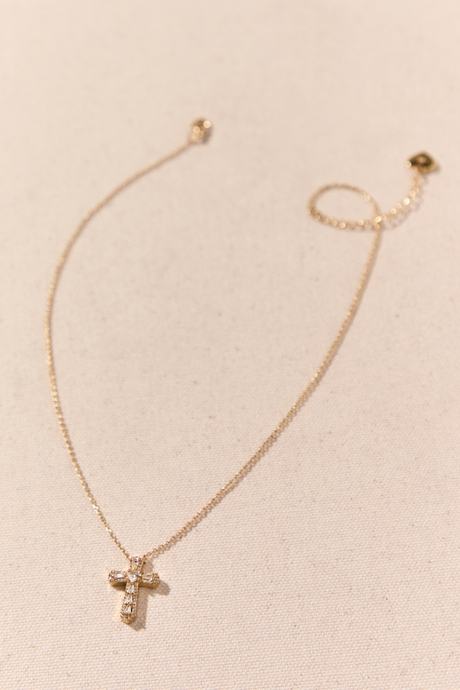18K Gold Dipped Crystal Glitz Cross Necklace - Altar'd State