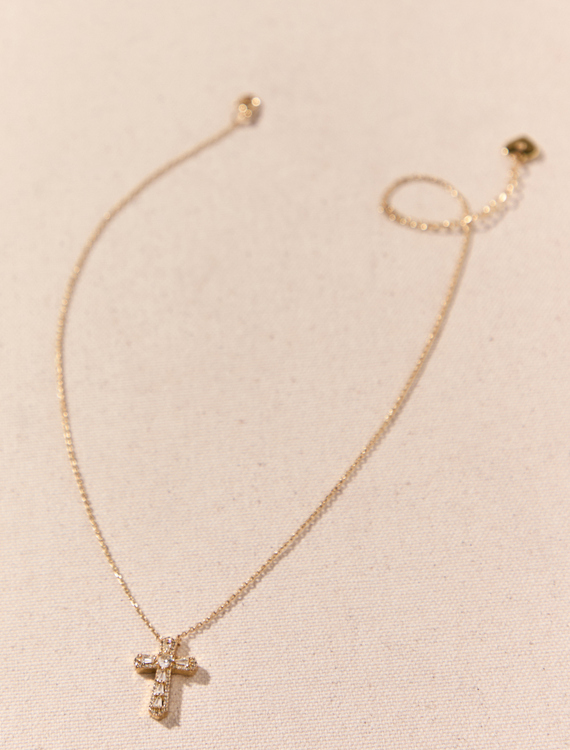 18K Gold Dipped Crystal Glitz Cross Necklace Detail 2 - Altar'd State