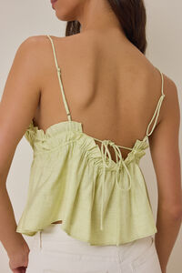 Thalia Tie Front Ruffle Trim Top in Green | Altar'd State