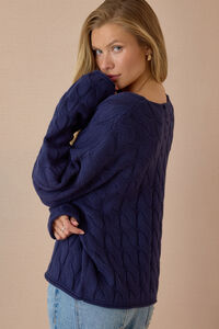 Harper V-Neck Cable Knit Sweater Detail 5 - Altar'd State