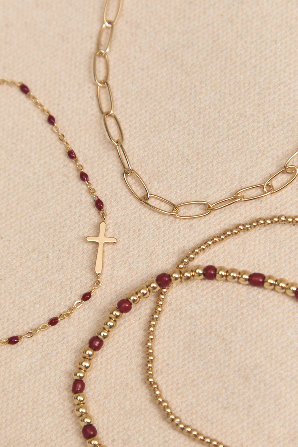 Beaded Gold and Wine Cross Bracelet - Altar'd State
