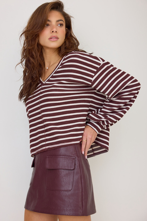Adrienne Long-Sleeve Urban-Rib Striped V-Neck Boxy Top - Altar'd State