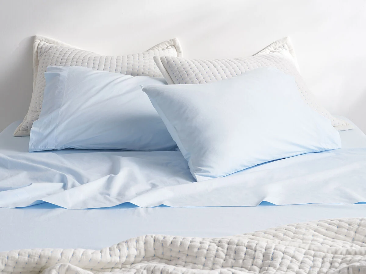 Blue Organic Cotton Percale Sheet Set-Queen