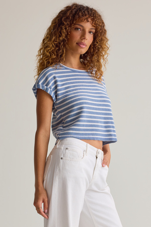 Hattie Stripe Roll Sleeve Crew - Altar'd State - 