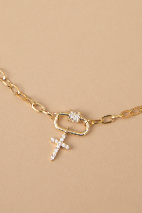 Stainless Steel Cross Charm Chain Necklace - Altar'd State