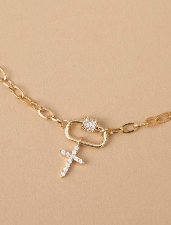 Stainless Steel Cross Charm Chain Necklace Detail 1 - Altar'd State