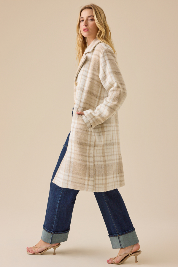 Jolie Plaid Wool Peacoat in Taupe | Altar'd State