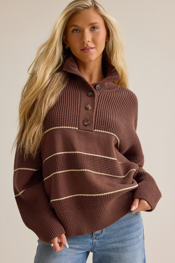 Lottie Stripe Button Up Sweater - Altar'd State
