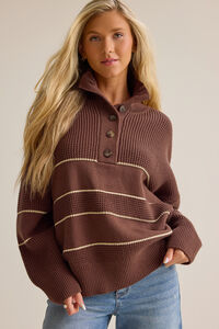 Lottie Stripe Button Up Sweater - Altar'd State
