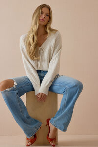 Vivia Pointelle Tie Front Blouse Detail 2 - Altar'd State