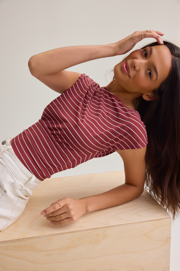 Ainsley Asymmetrical Striped Top Detail 2 - Altar'd State