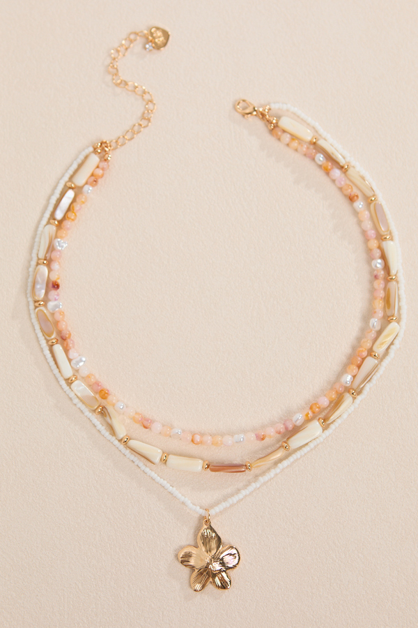 Three-Layer Hibiscus Beaded Necklace - Altar'd State