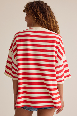 Alba Oversized Stripe Lace Trim Top - Altar'd State
