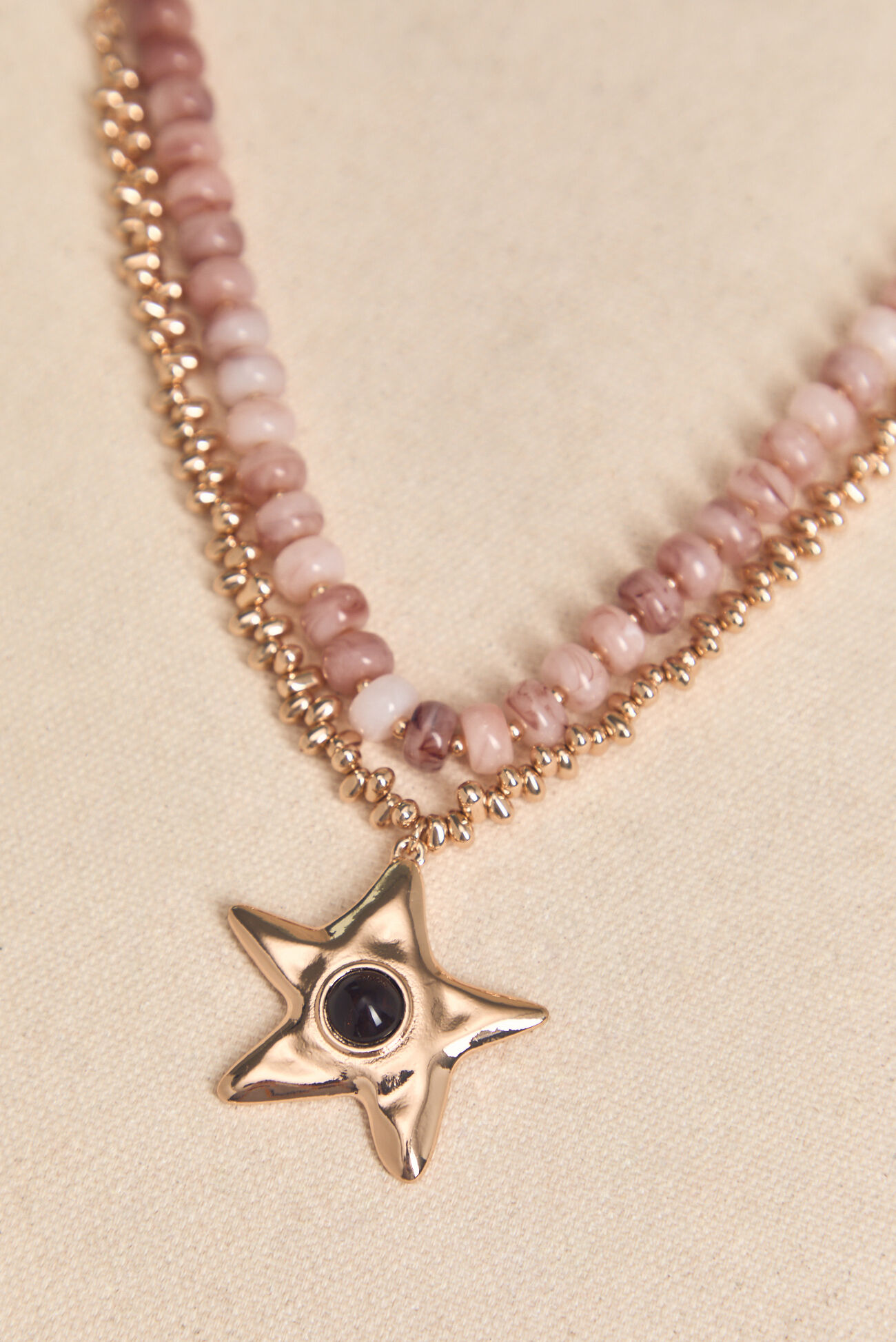 Gold Star and Pink Beaded Layered Necklace
