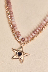 Gold Star and Pink Beaded Layered Necklace - Altar'd State