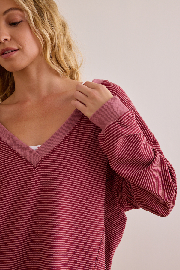 Weekend Stripe V-Neck Detail 2 - Altar'd State