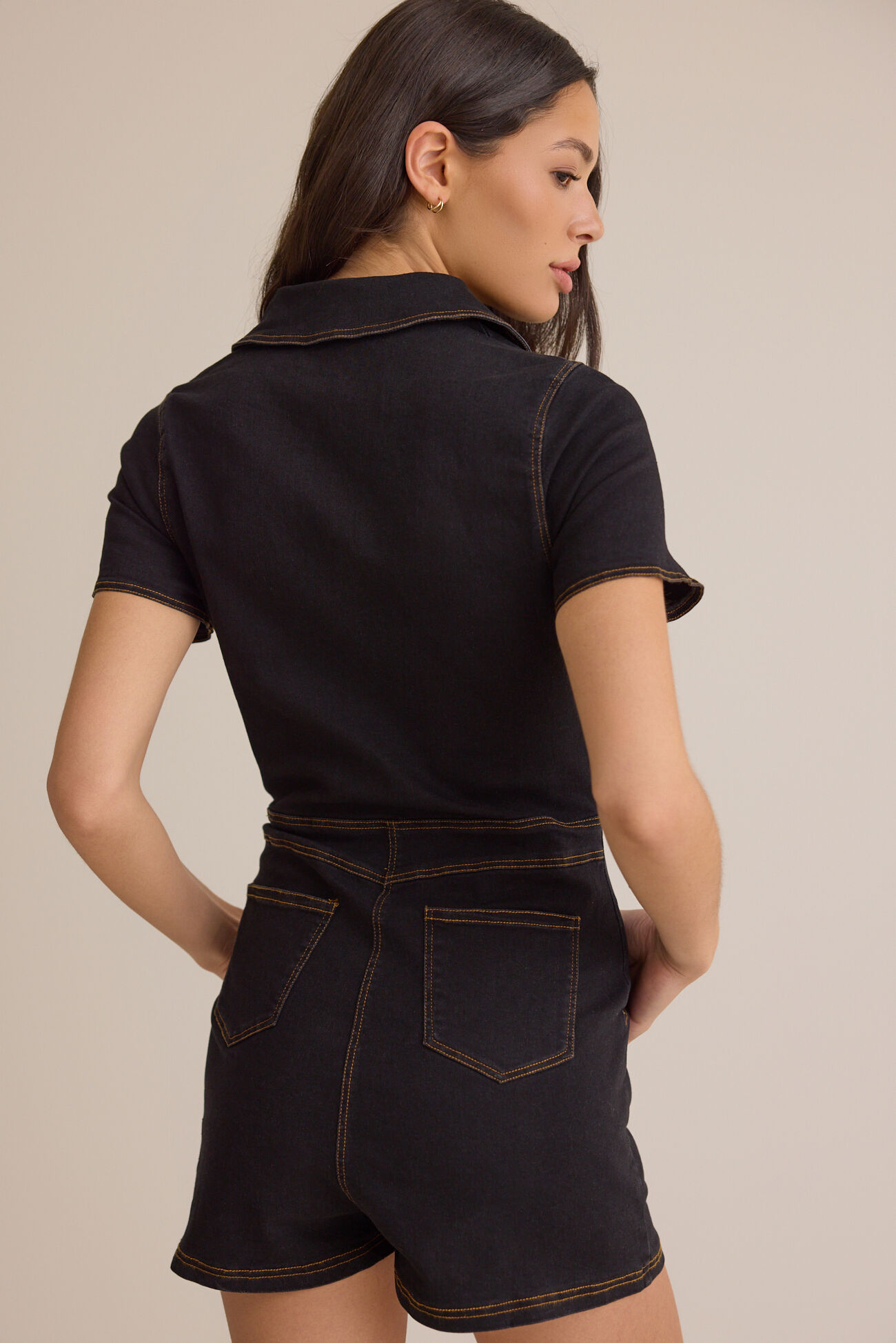 Kyleigh Zip-Up Denim Romper