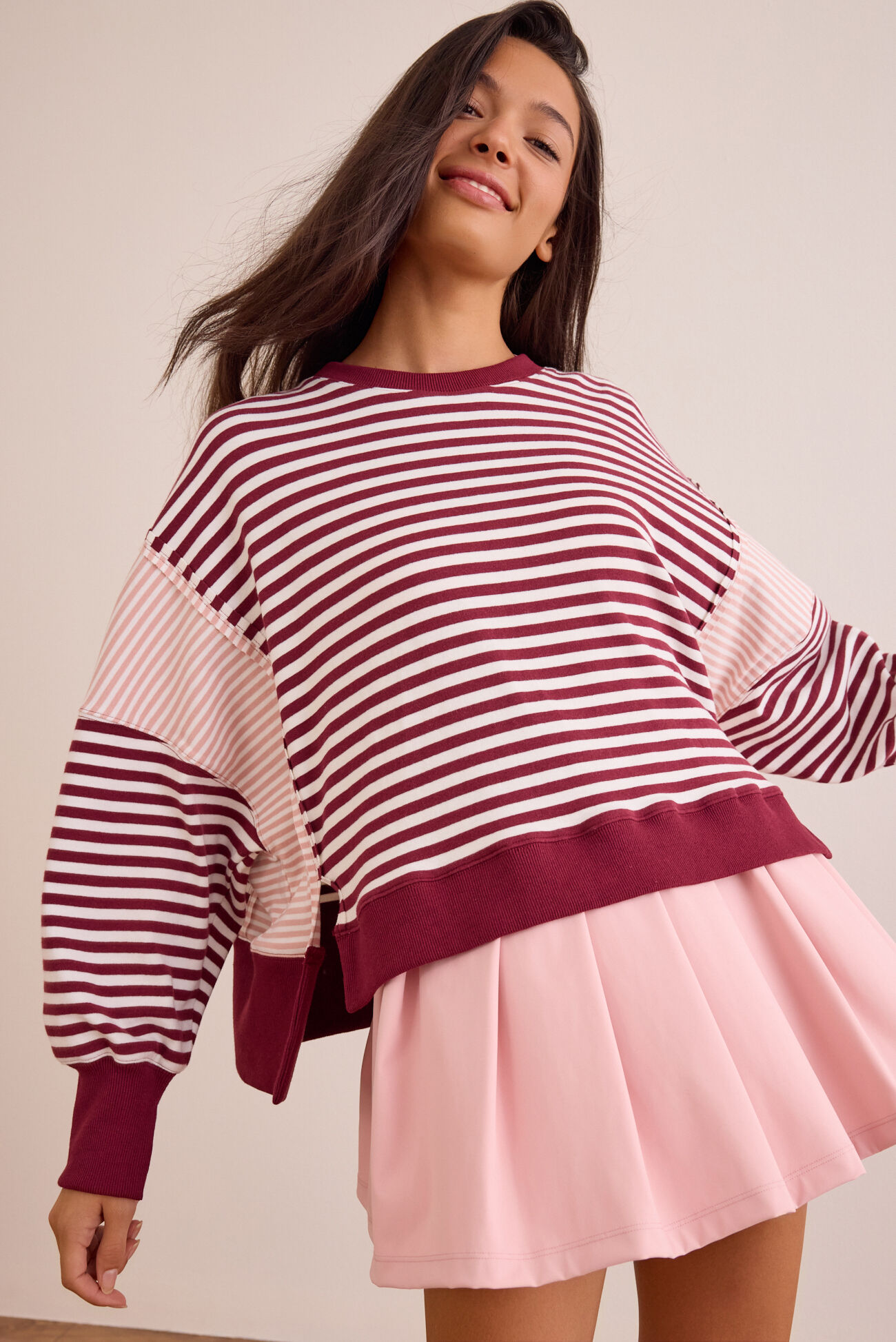
        Varsity Stripe Long Sleeve in Burgundy | AS Revival
    