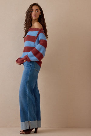 Aelin Stripe Asymmetrical Sweater - Altar'd State - 