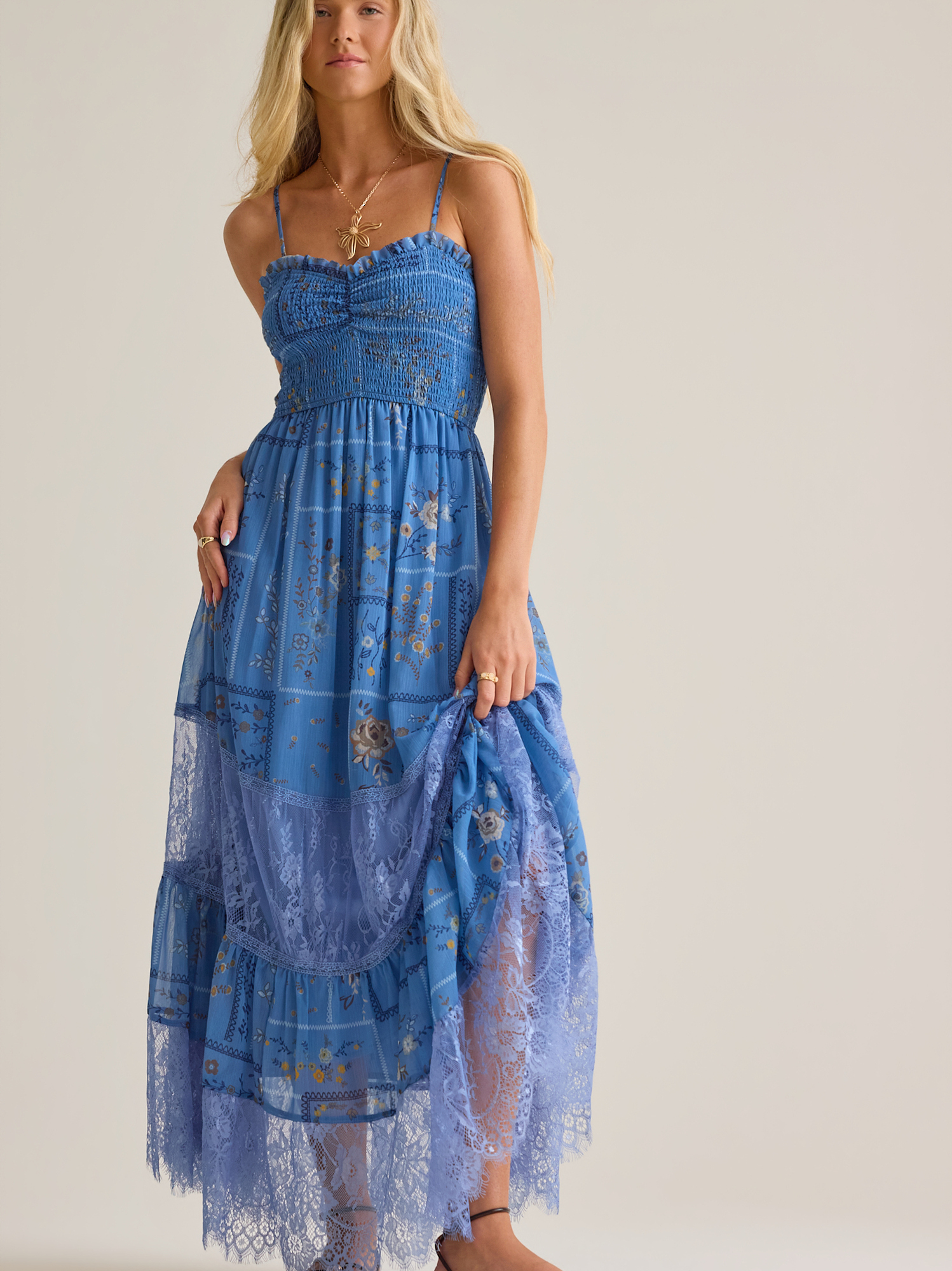 edith maxi dress Altar'd State | Edith Floral Maxi Dress | BLUE-MULTI | Material: Self: 100% Polyester; Lining: 100% Rayon