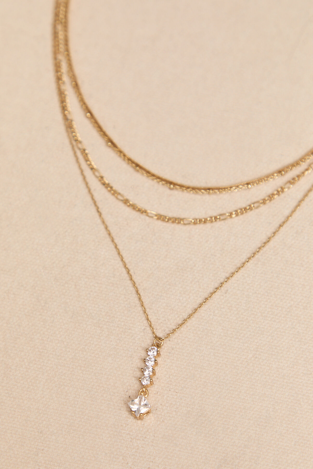 18K Gold Crystal Drop 4 Layer Necklace