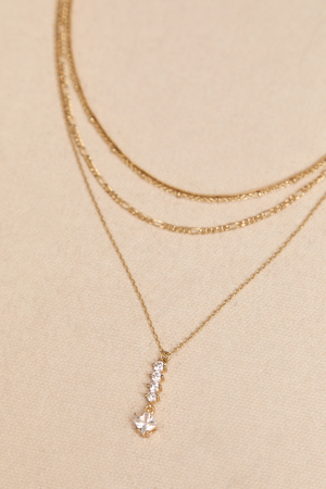 18K Gold Crystal Drop 4 Layer Necklace - Altar'd State - 