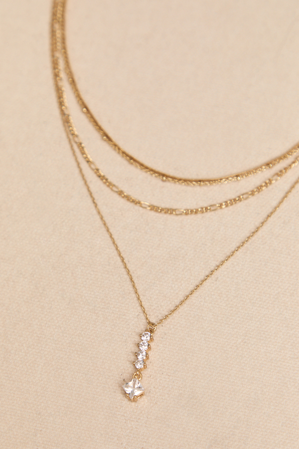 18K Gold Crystal Drop 4 Layer Necklace Detail 2 - Altar'd State