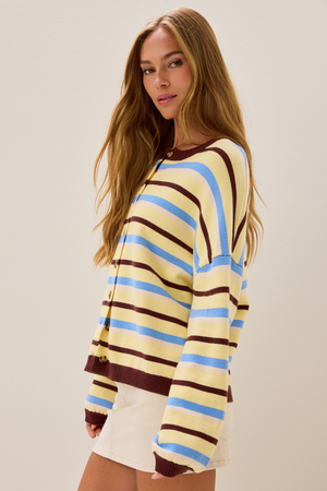 Sarai Stripe Button Up Cardigan - Altar'd State - 