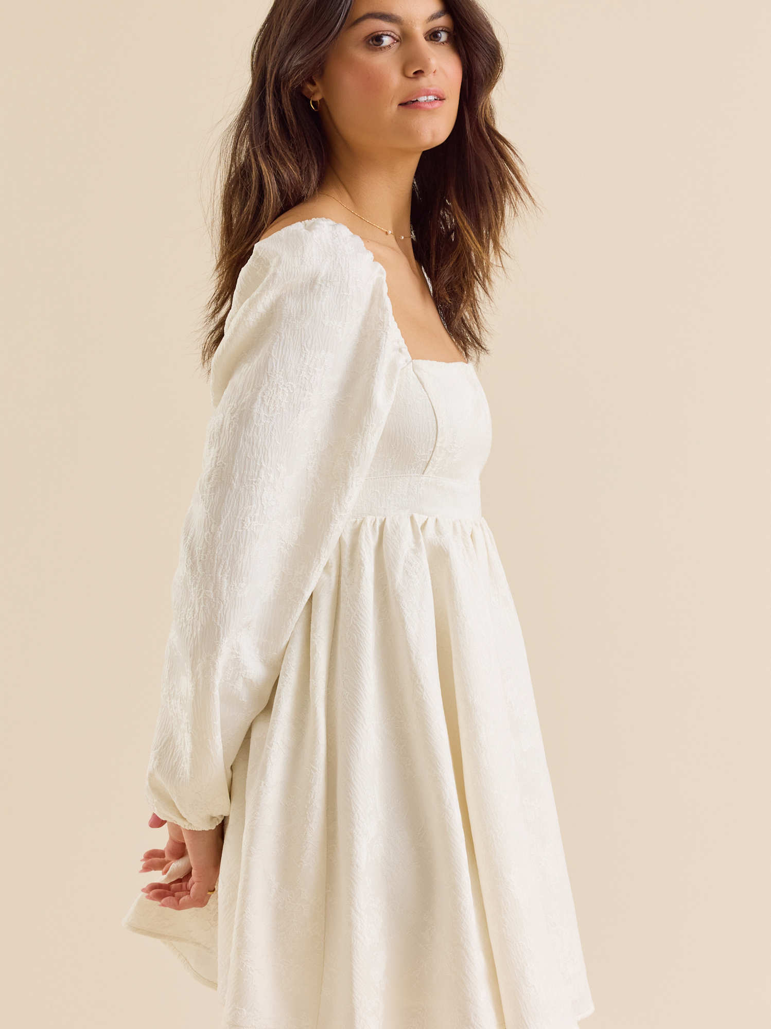Eileen Jacquard Mini Dress in White Ivory | Altar'd State