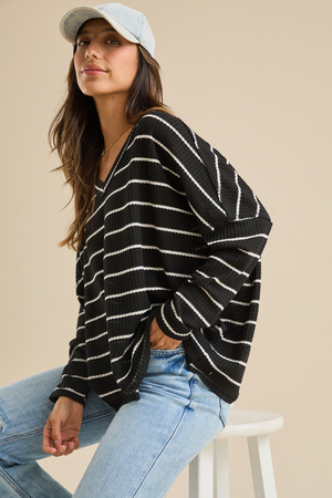 
        Jessie Striped Thermal Top in Black | Altar'd State
    