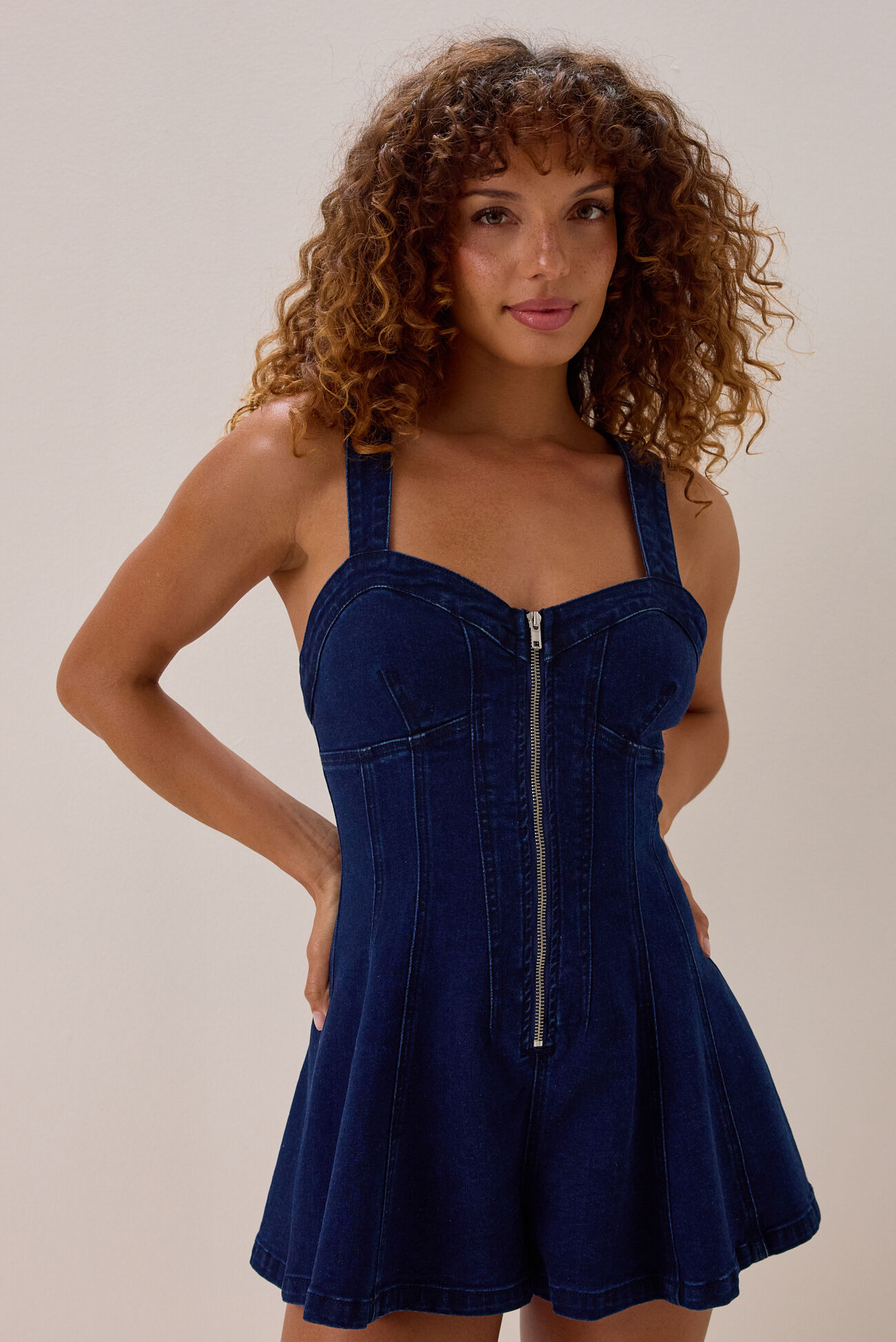 Lexie Denim Zip-Up Romper