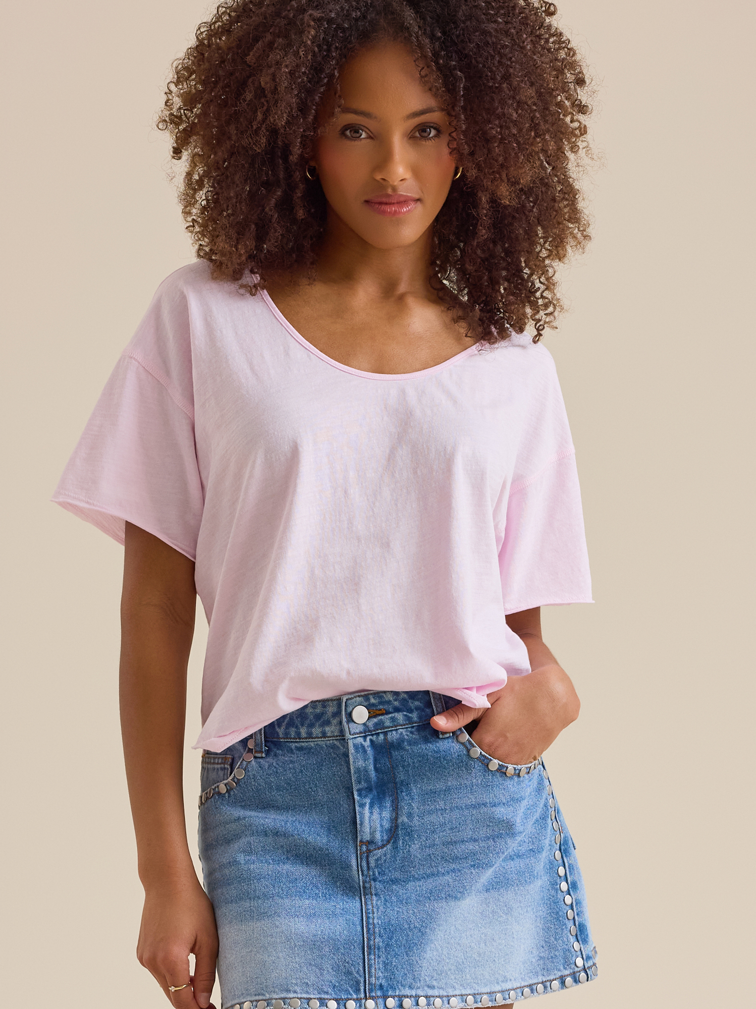 Hannah Slub Voop Tee in Pink | Altar'd State