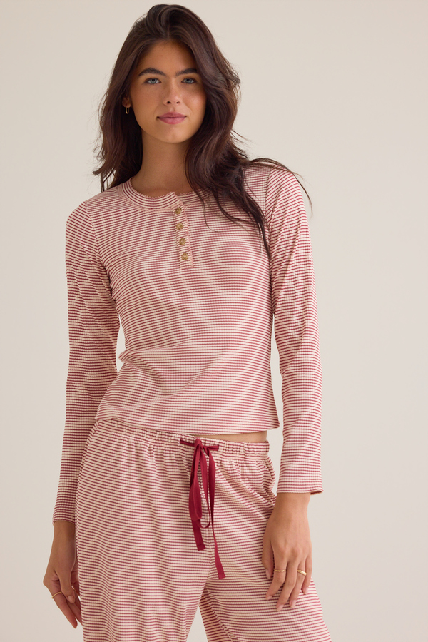 Marlowe Pajama Button-Up Top Detail 2 - Altar'd State