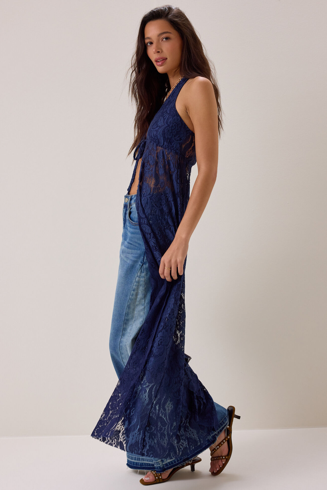 Ivy Lace Halter Tie Front Kimono