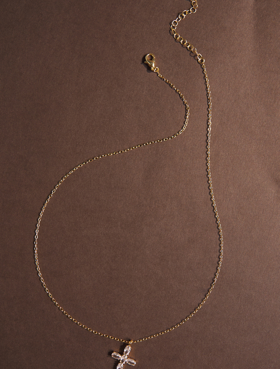 Bagette Cross Charm Necklace Detail 2 - Altar'd State
