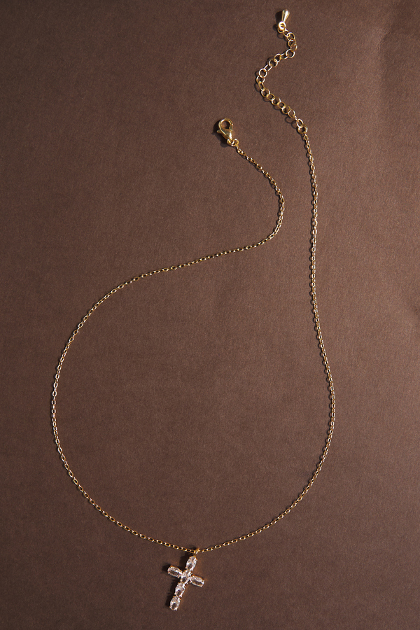 Bagette Cross Charm Necklace Detail 2 - Altar'd State