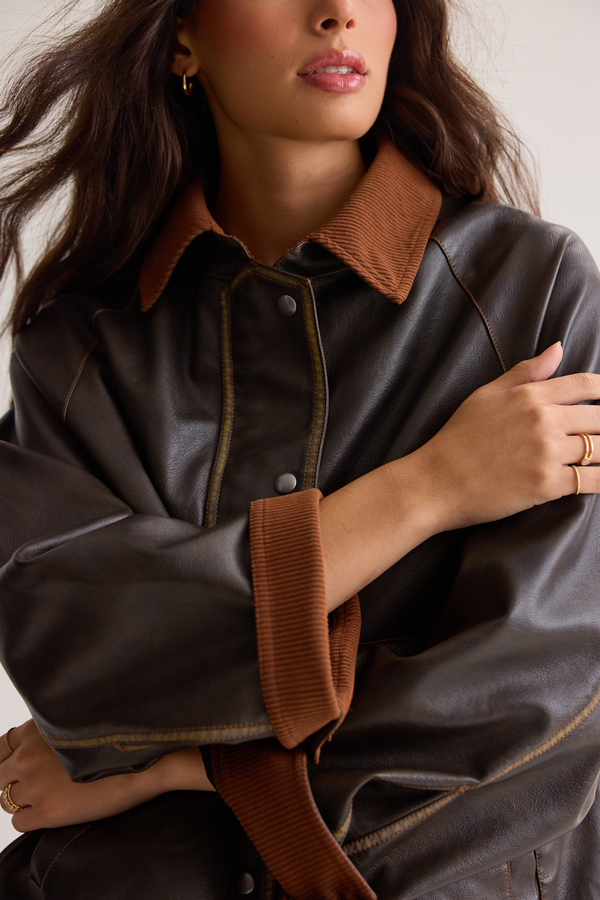 Lilah Vegan Leather Oversized Jacket Detail 5 - Altar'd State