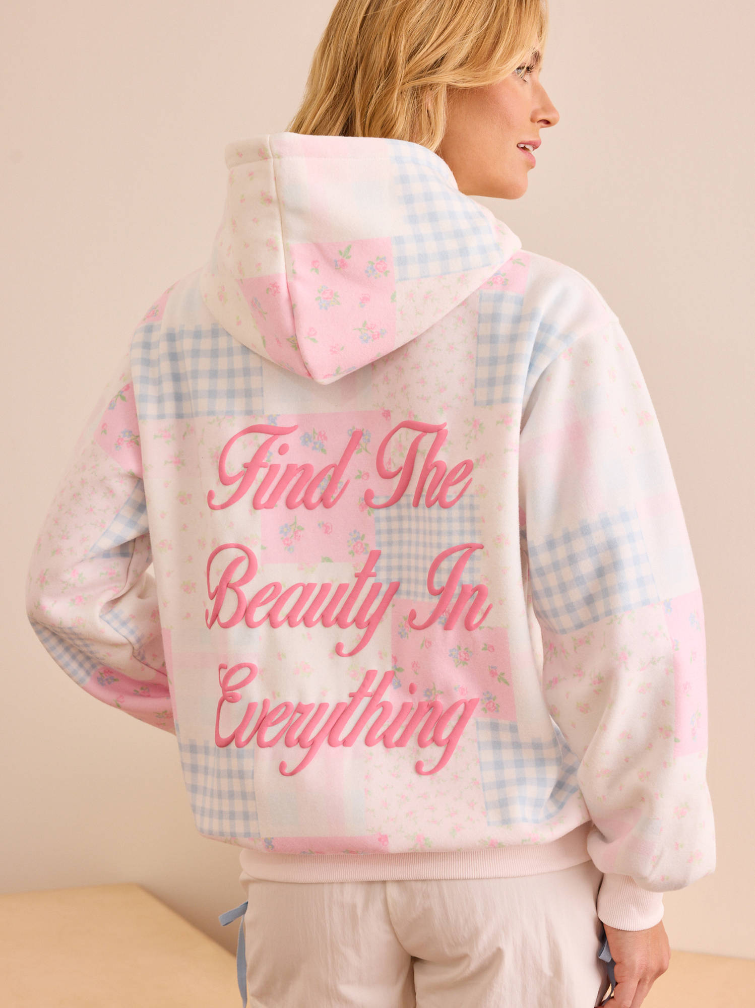 Find The Beauty Patchwork Hoodie in Pink Multi | AS Revival