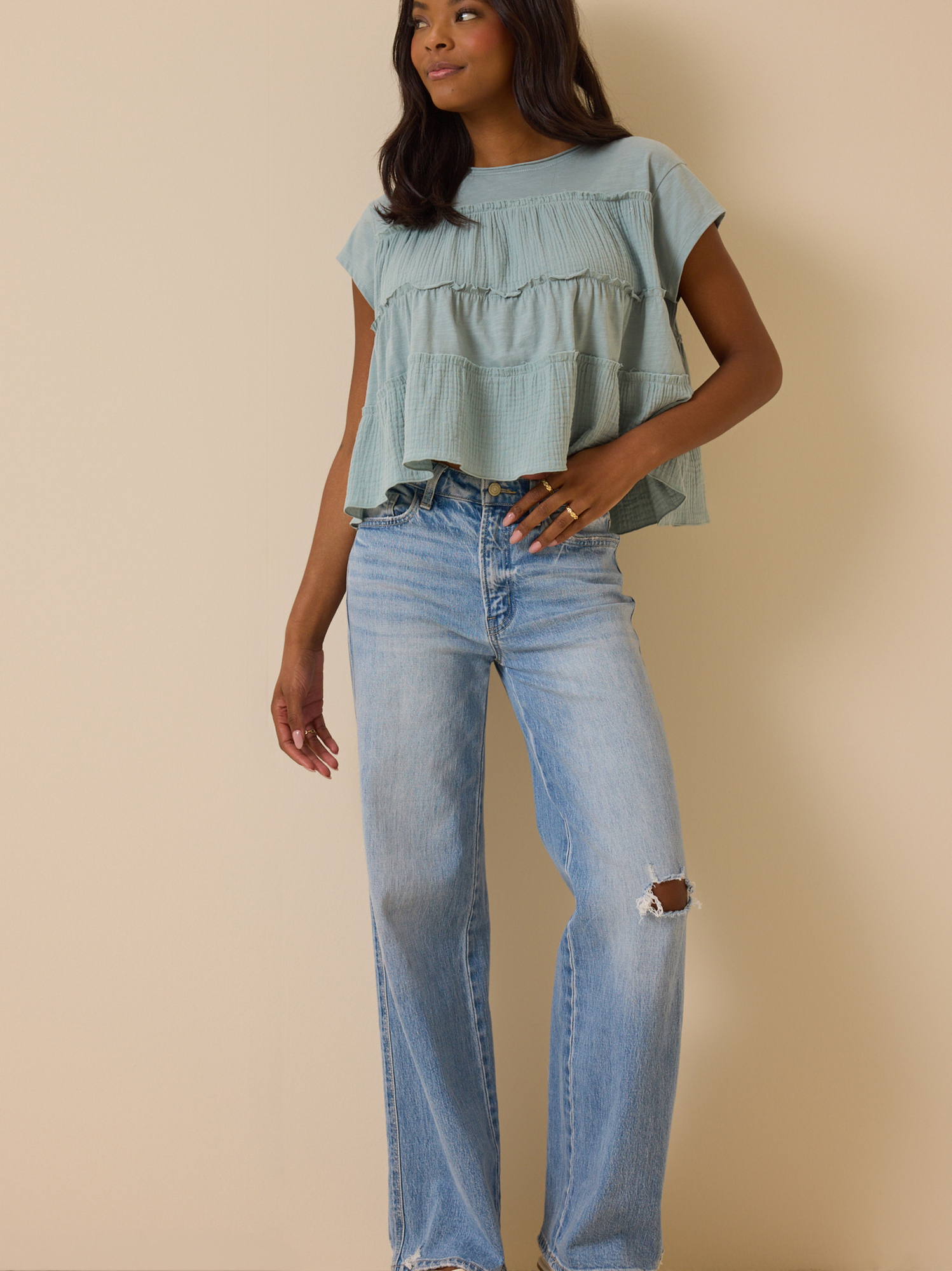 Nicole Ruffle Top in Harbor Grey | Altar'd State